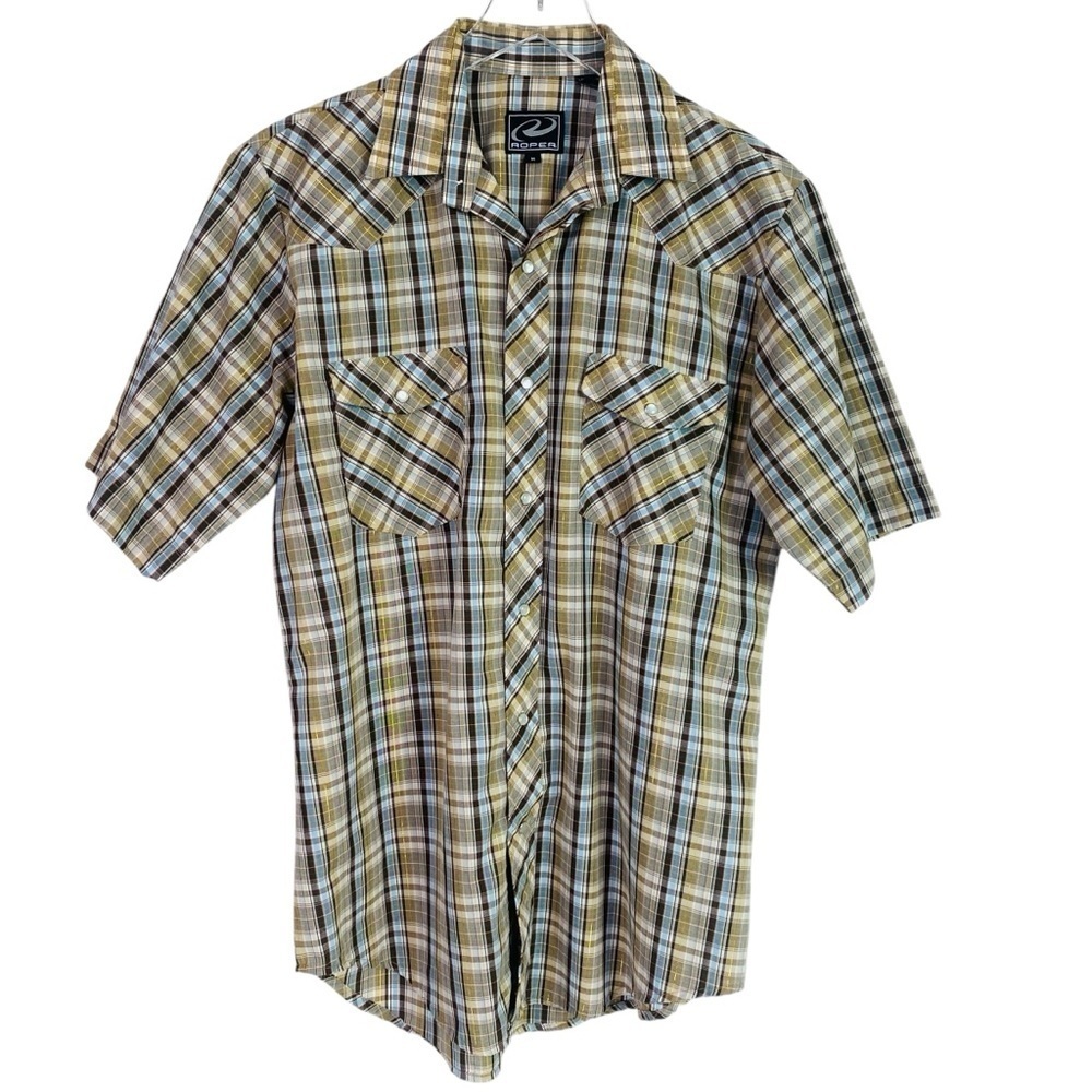 Roper Western Desert Plaid Pearl Snap Short Sleeve Shirt Size M